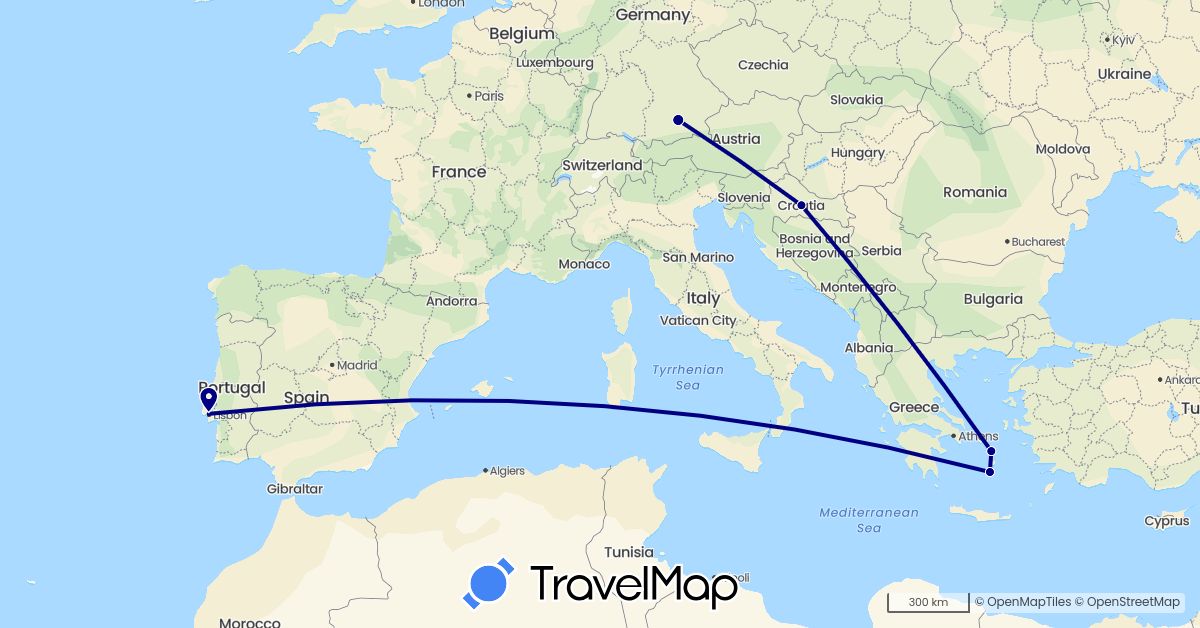 TravelMap itinerary: driving in Germany, Greece, Croatia, Portugal (Europe)